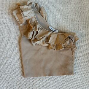 DO+BE Beige Ruffle One-Shoulder Blouse